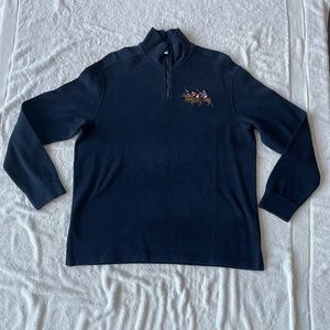 VINTAGE Mens Polo Ralph Lauren Embroidered Triple Pony  1/4 Zip Pullover, Navy